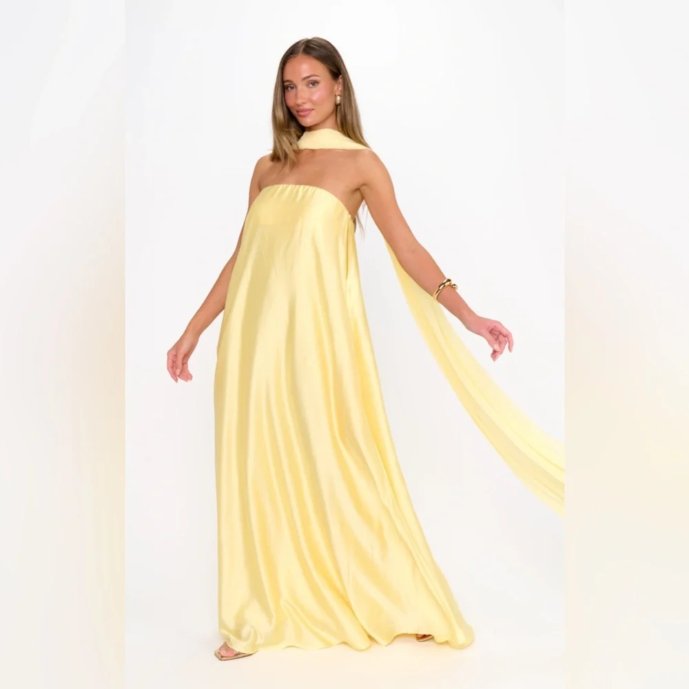Show Me Your MuMu Strapless Yellow Maxi Dress with Neck Sash - Picture 3 of 10